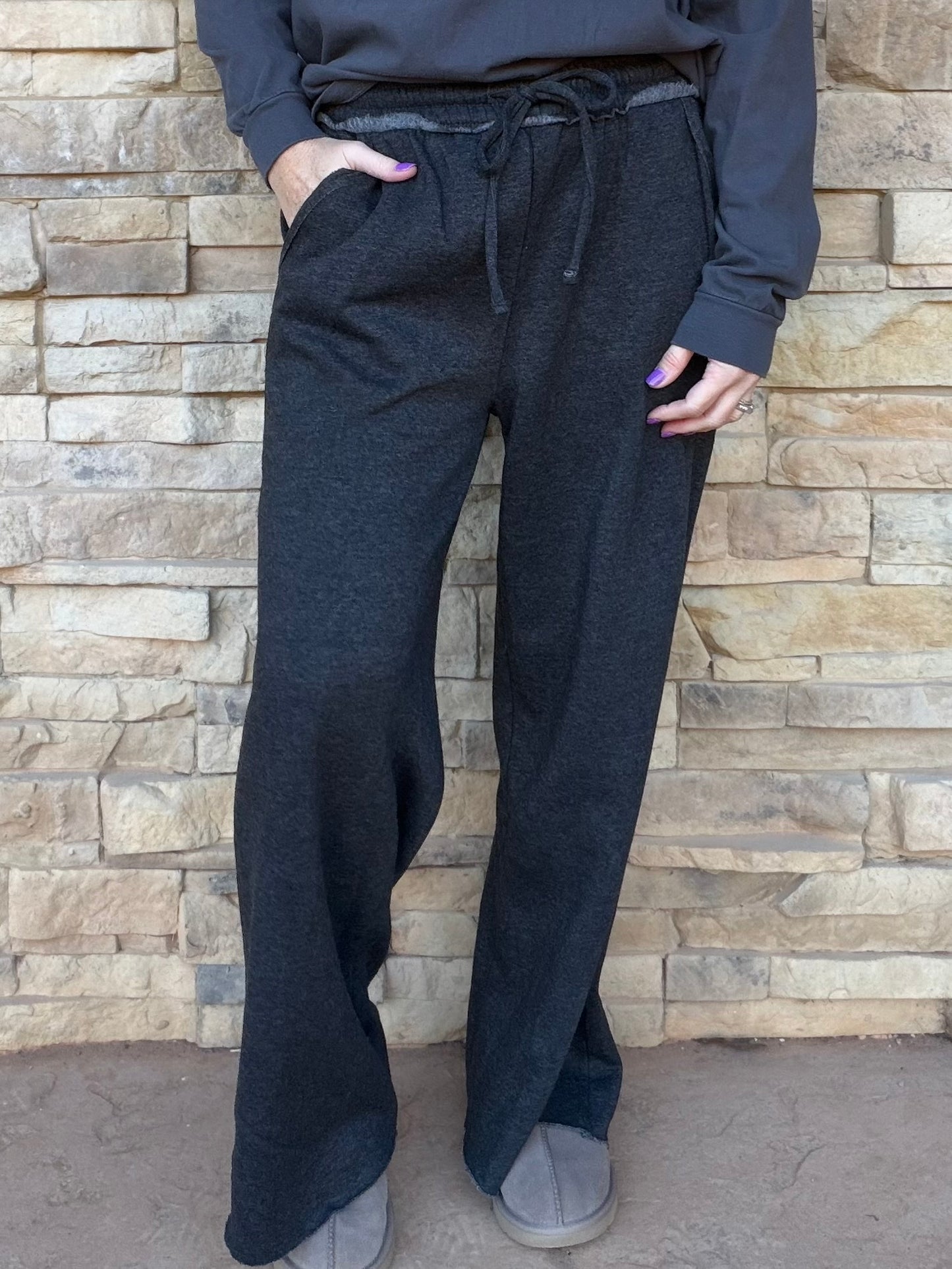 Zenana Wide Leg Sweatpants, Black