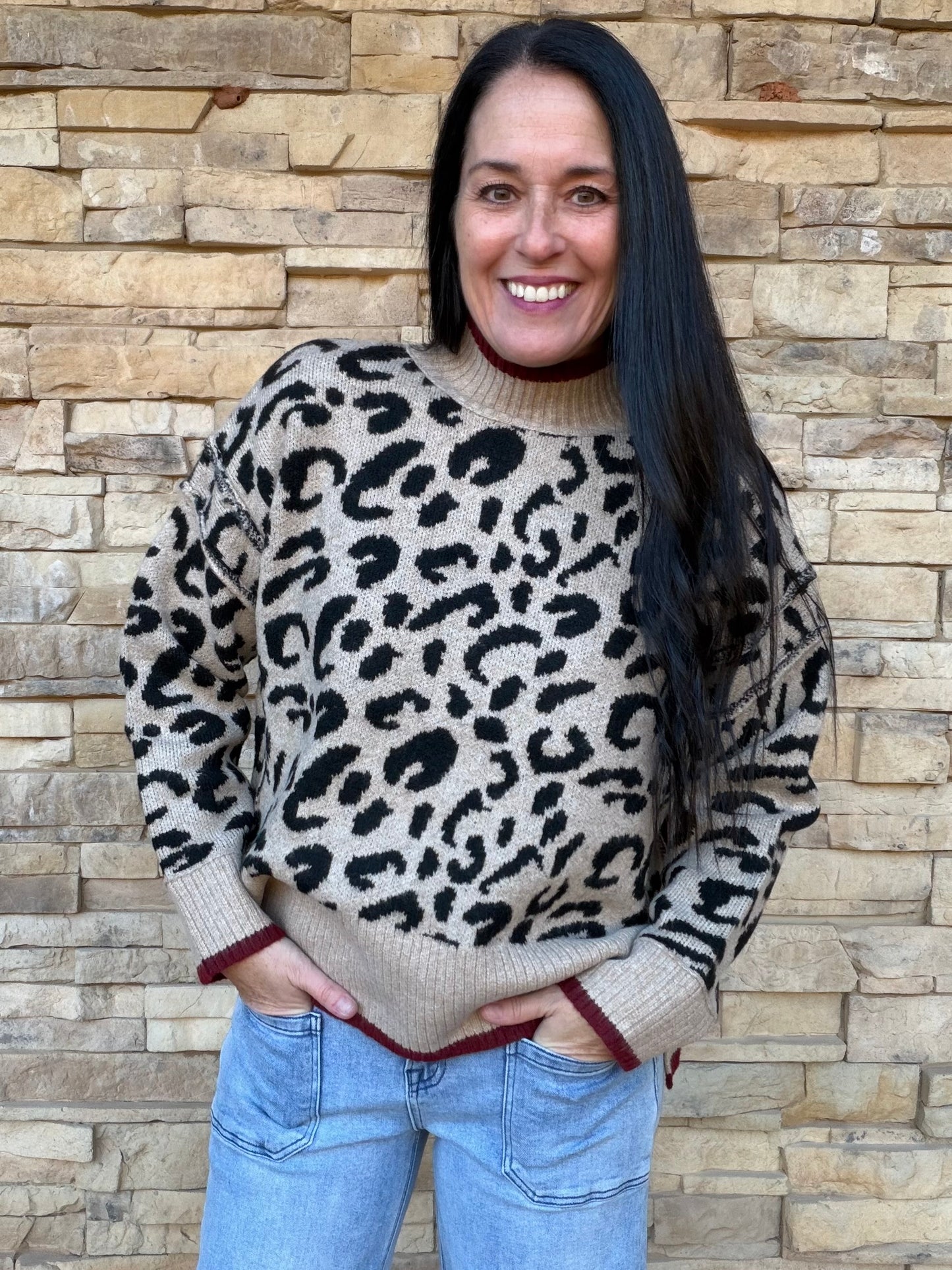 Leopard Mock Neck Sweater