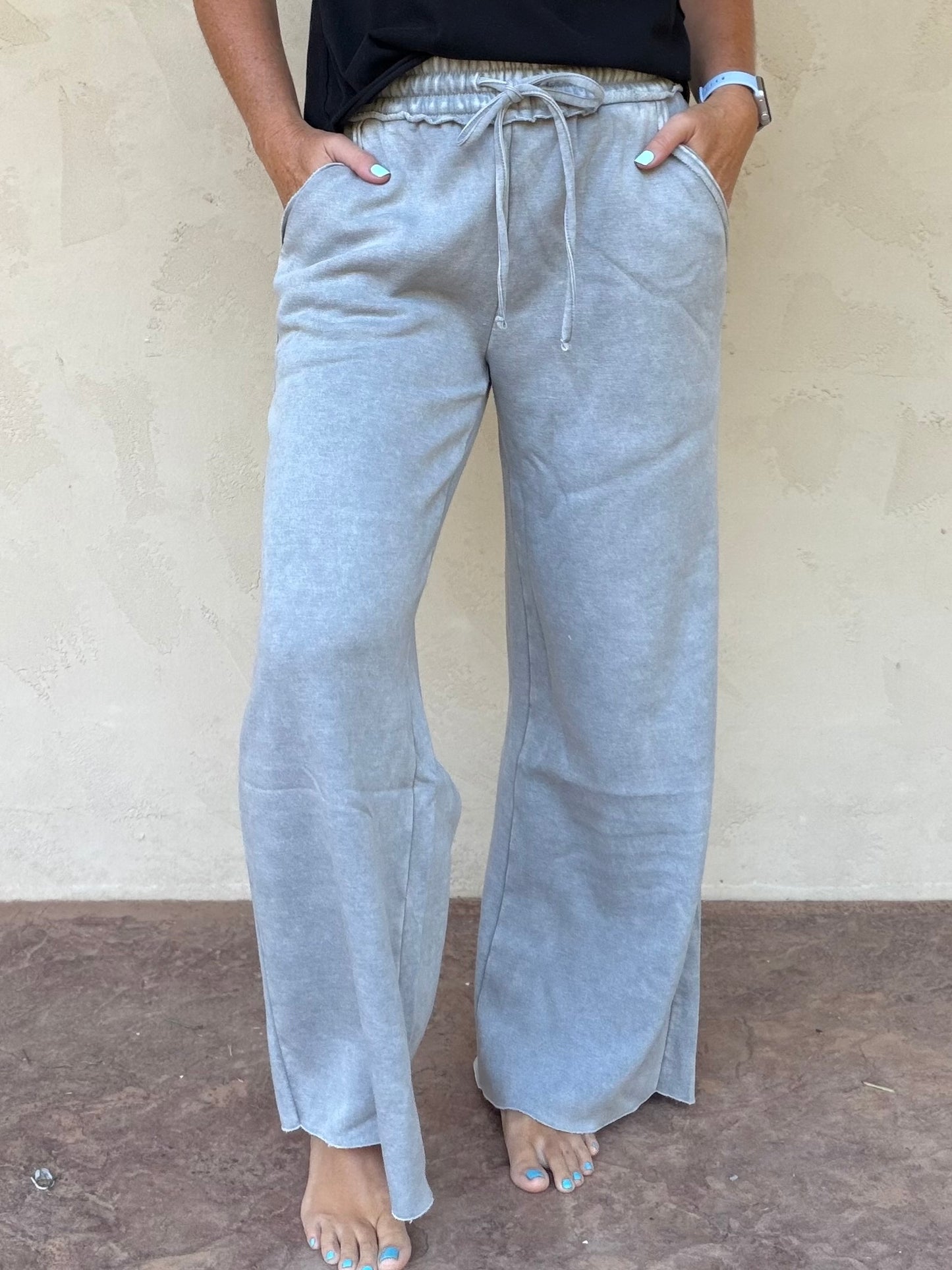 Zenana Wide Leg Sweatpants, Sleet Grey