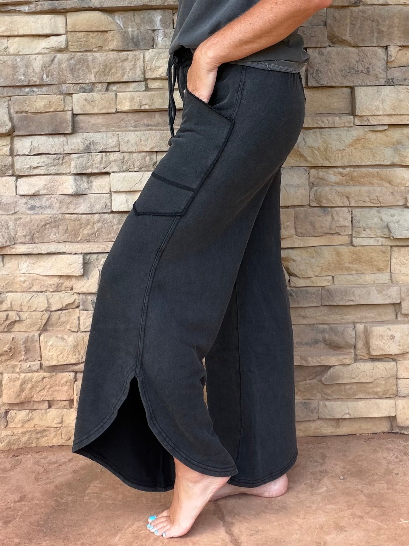 Mineral Washed Tulip Pants, Charcoal Black