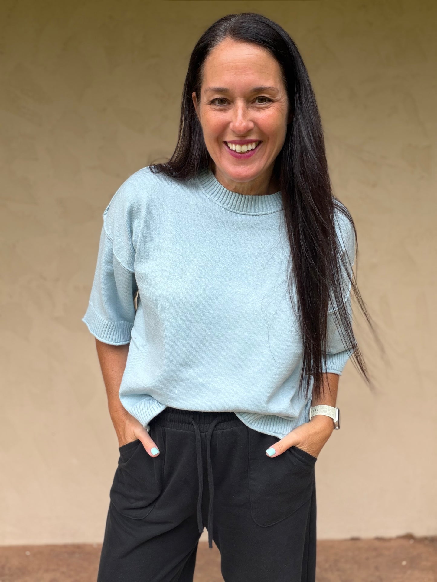 Lightweight Spring Sweater, Light Blue