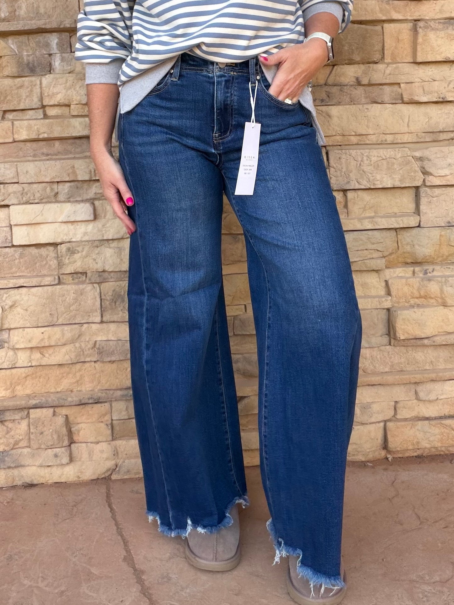 Risen Ankle Wide Jeans, Dark