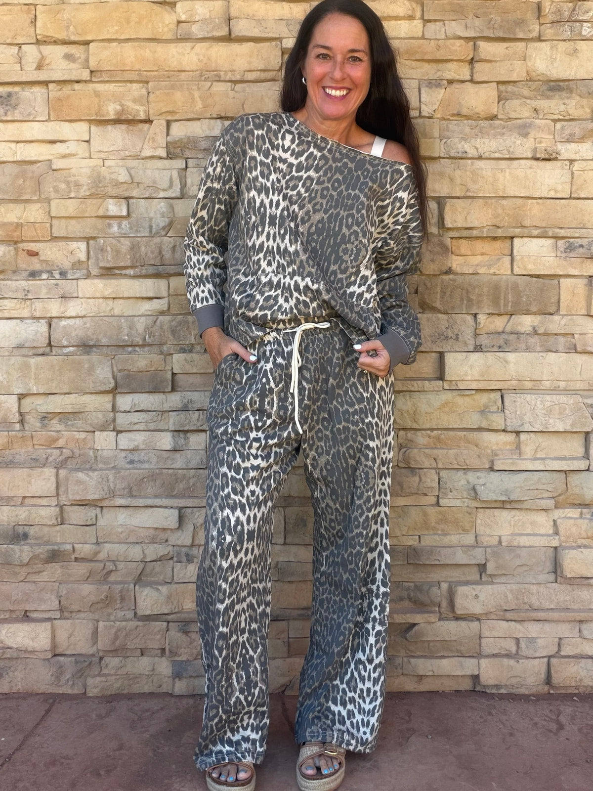 Leopard Off Shoulder Top and Pants Set
