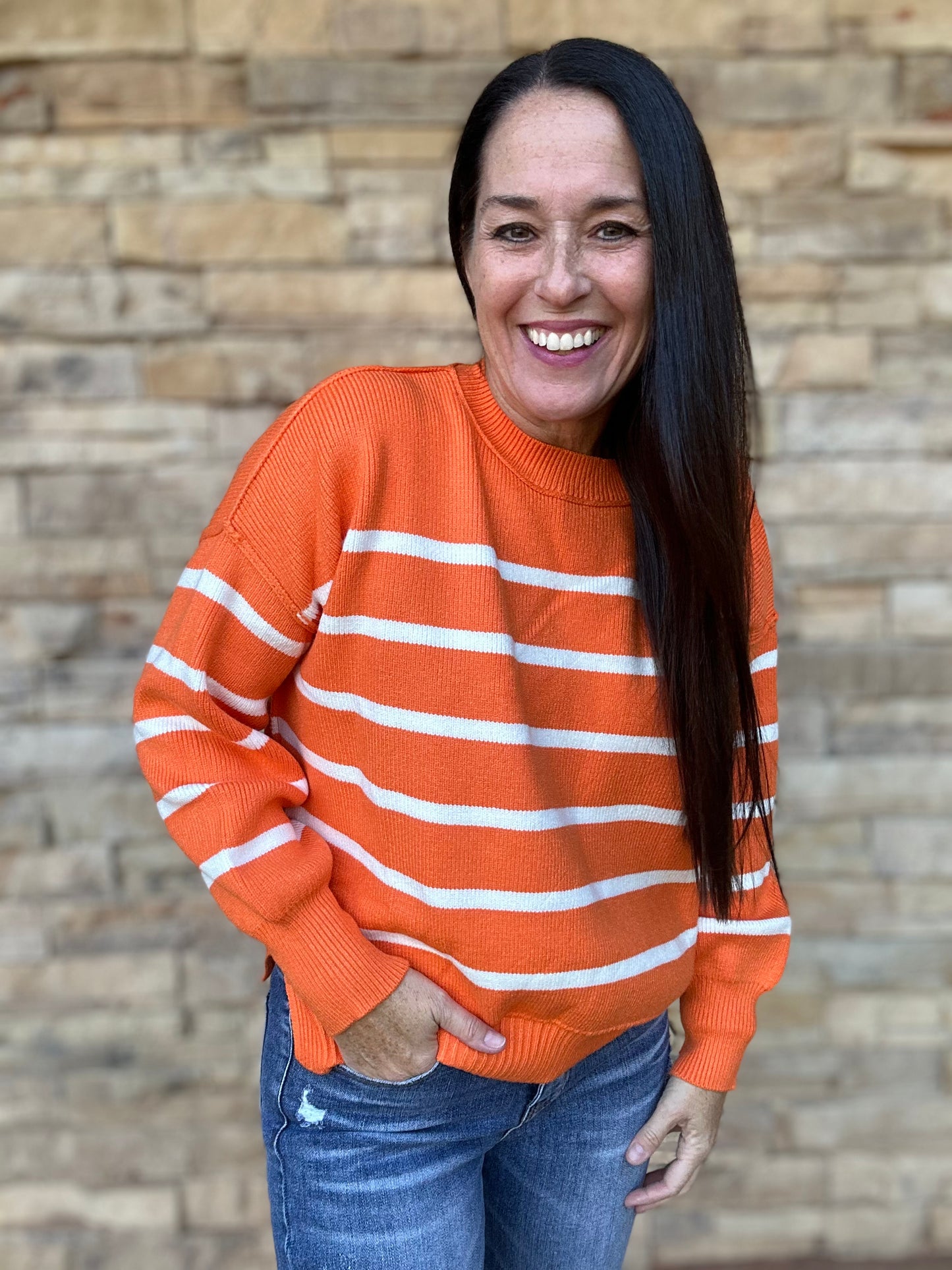 Gameday Striped Sweater, Orange