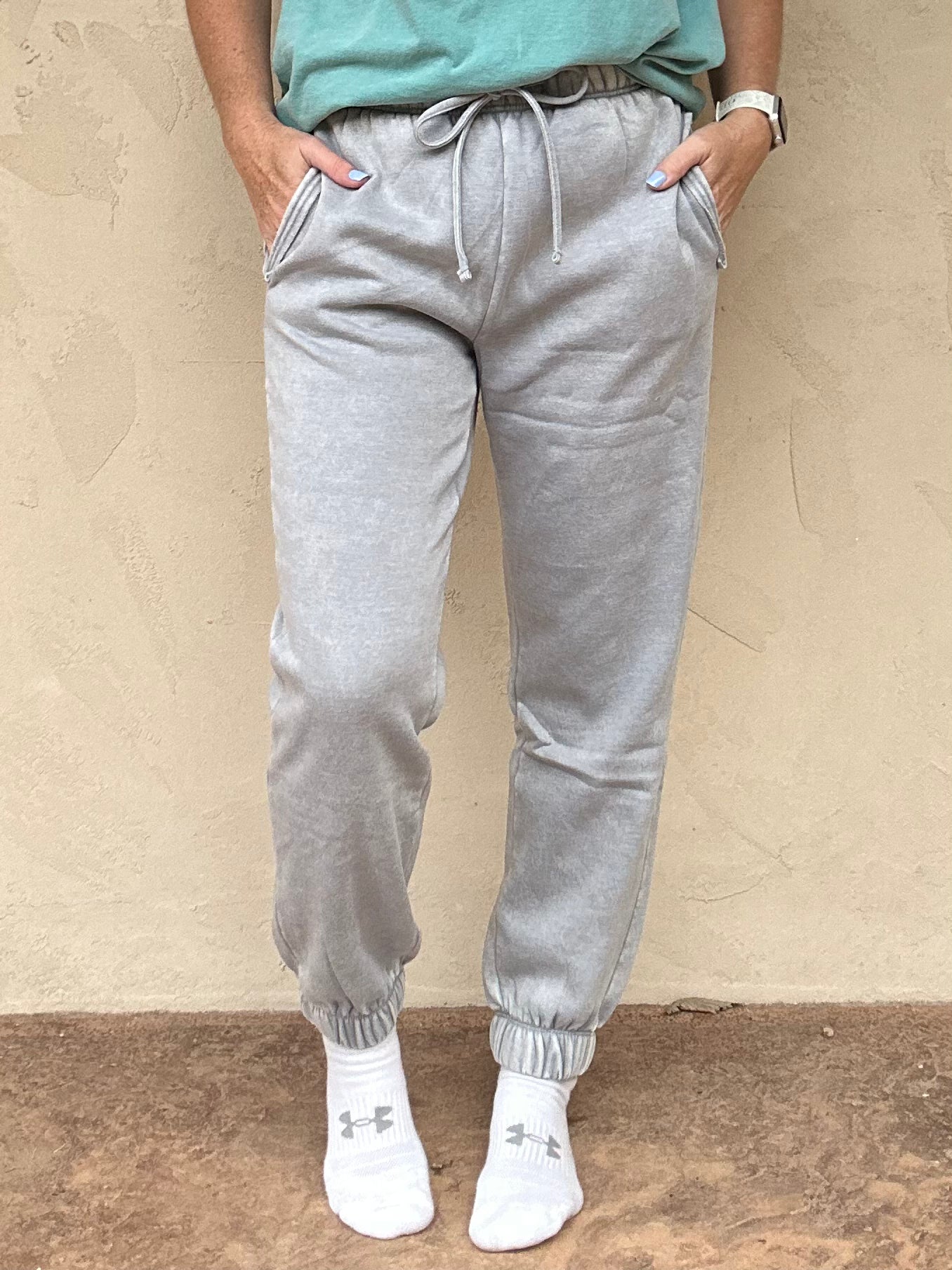 Zenana Acid Wash Fleece Joggers, Sleet Grey