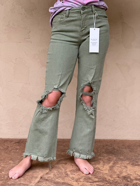 Risen Olive Straight Leg Jeans