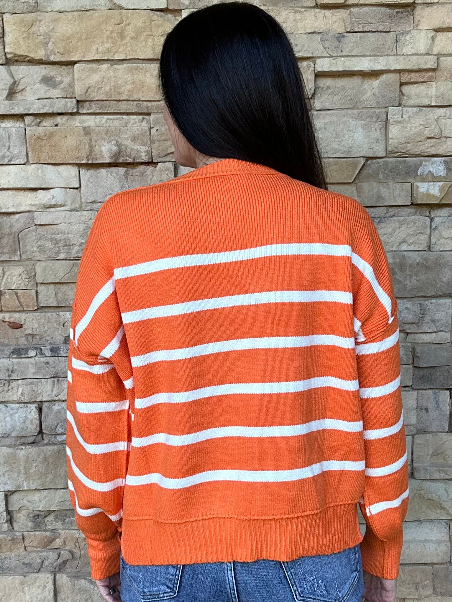 Gameday Striped Sweater, Orange