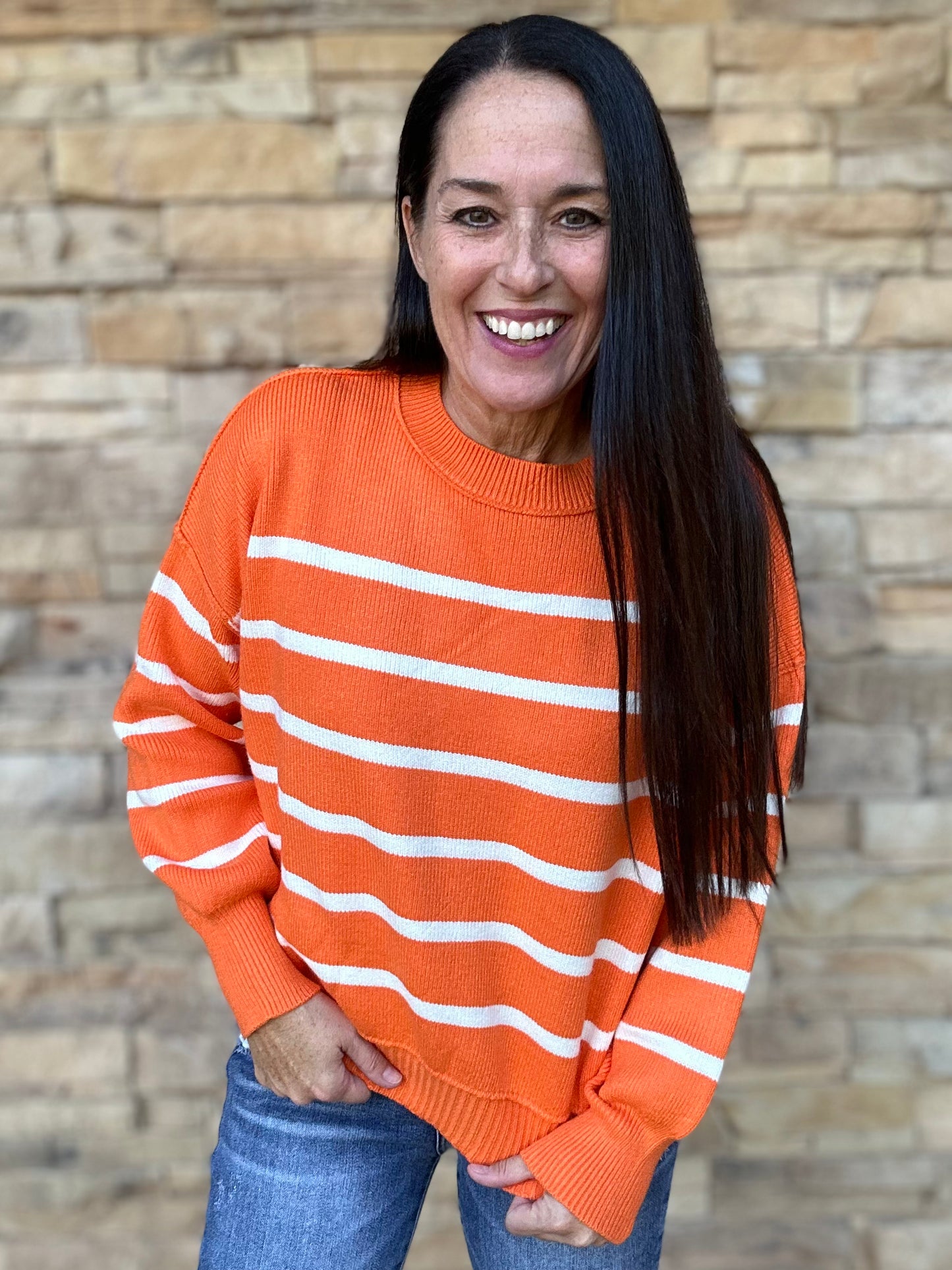 Gameday Striped Sweater, Orange