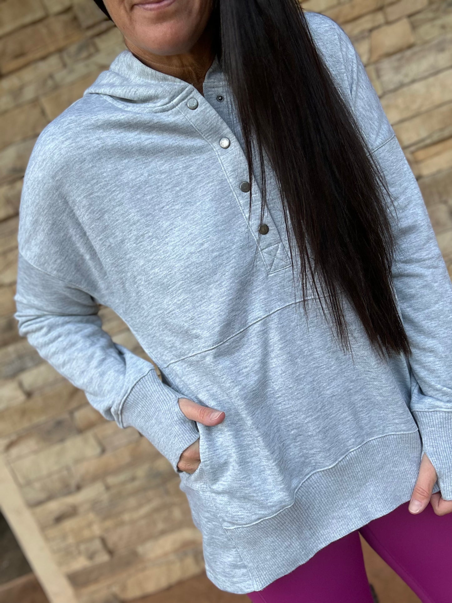 Oversized Button Hoodie, Grey