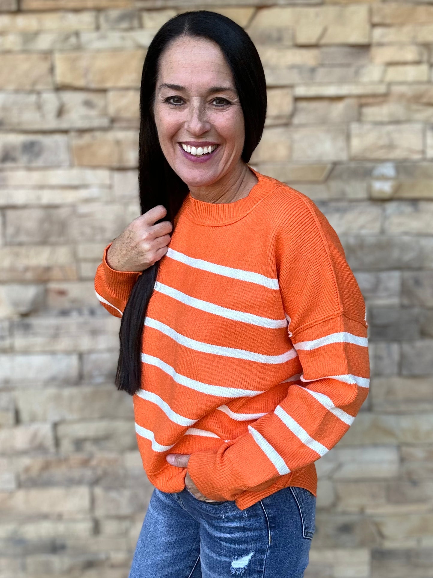 Gameday Striped Sweater, Orange