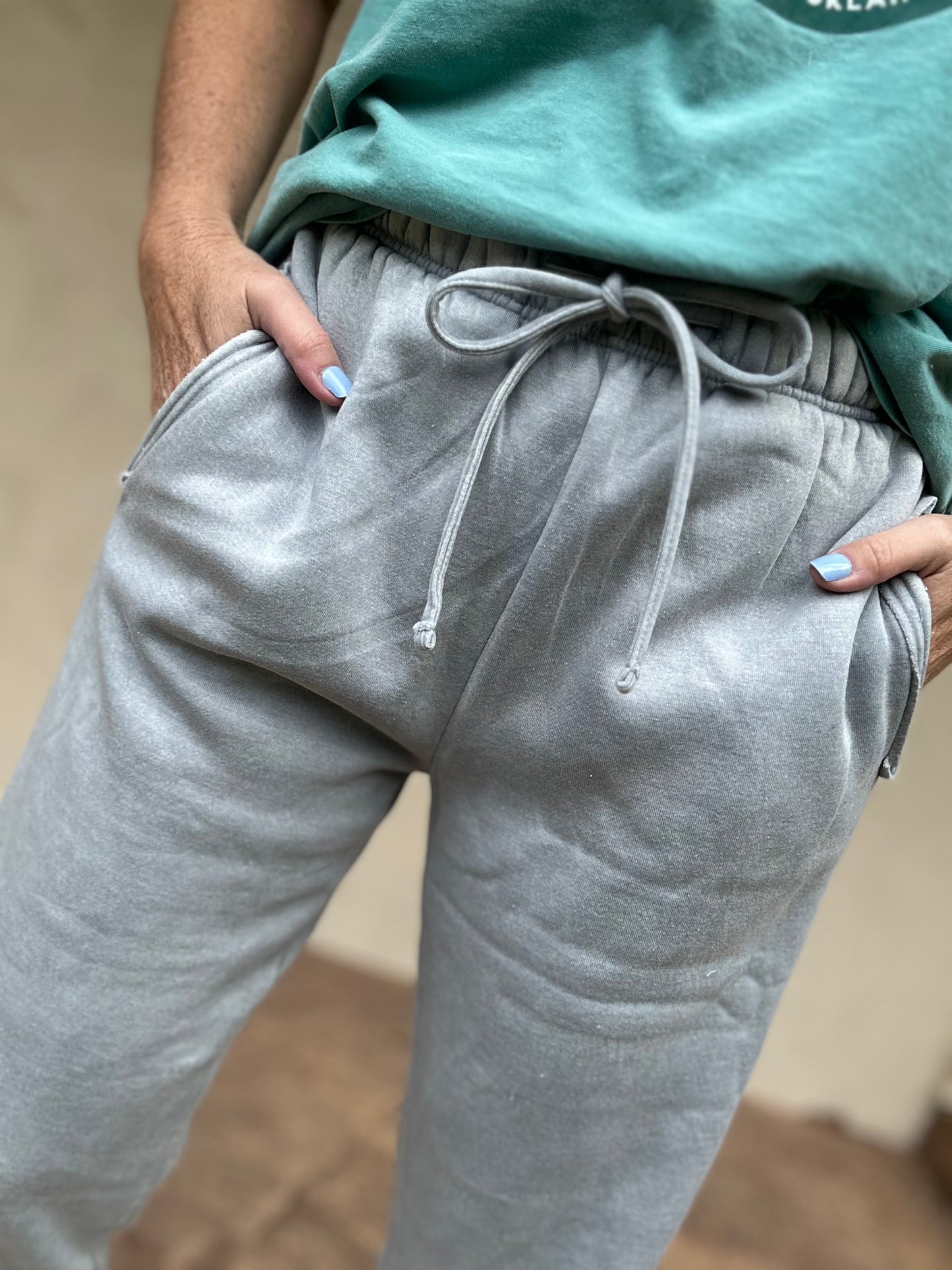 Zenana Acid Wash Fleece Joggers, Sleet Grey