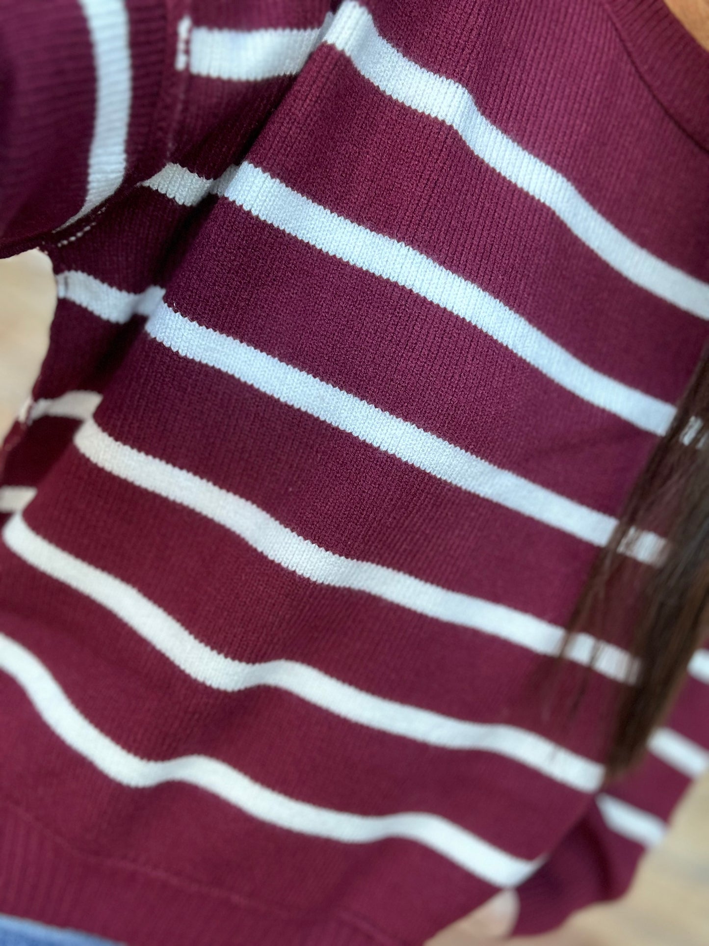 Gameday Striped Sweater, Burgundy