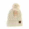 Woven Cable Knit Cuffed Matching Fur Pom C.C Beanie