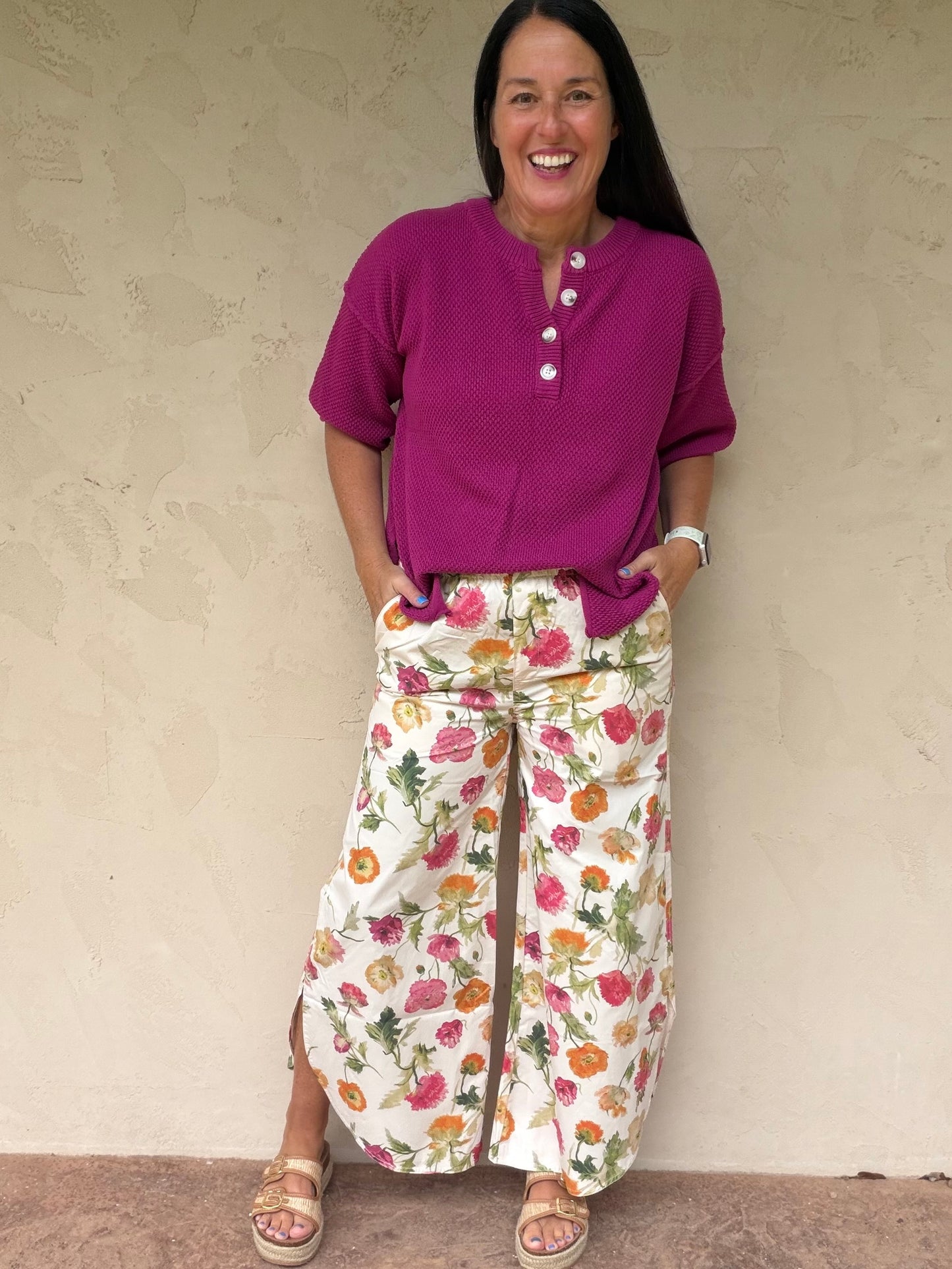 Floral Tulip Pants, Ivory