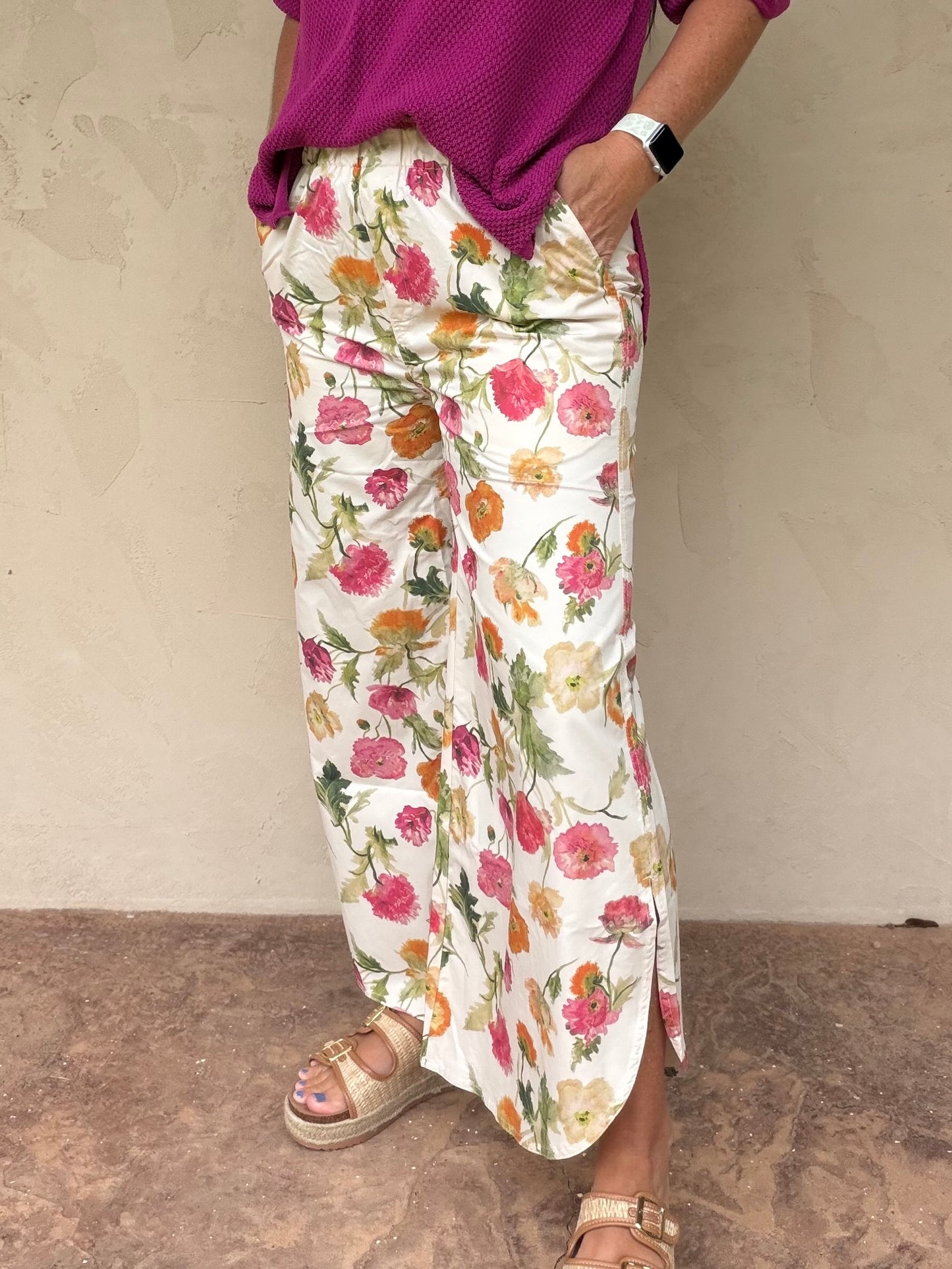 Floral Tulip Pants, Ivory