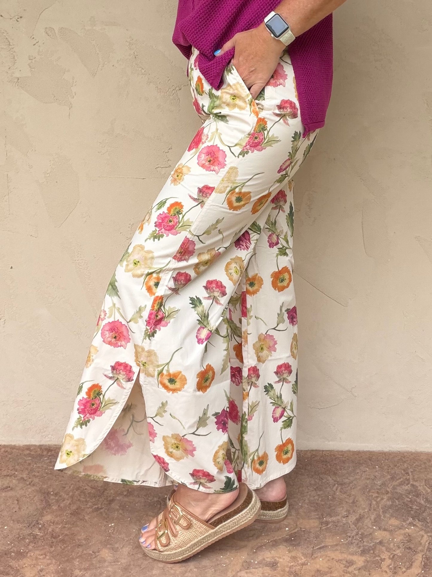 Floral Tulip Pants, Ivory