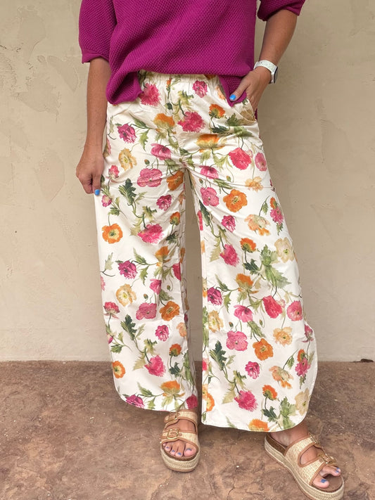 Floral Tulip Pants, Ivory