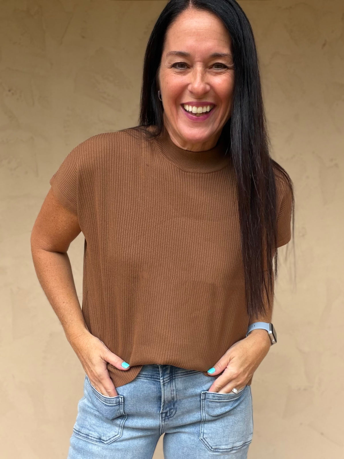 Zenana Mock Neck Sweater, Camel