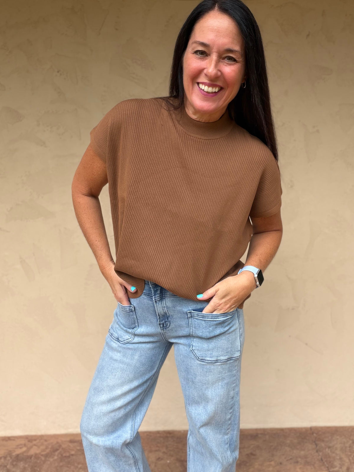 Zenana Mock Neck Sweater, Camel