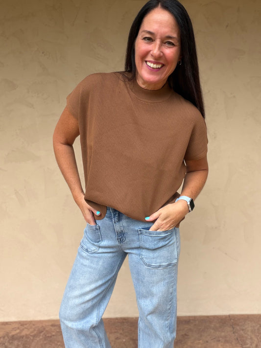 Zenana Mock Neck Sweater, Camel