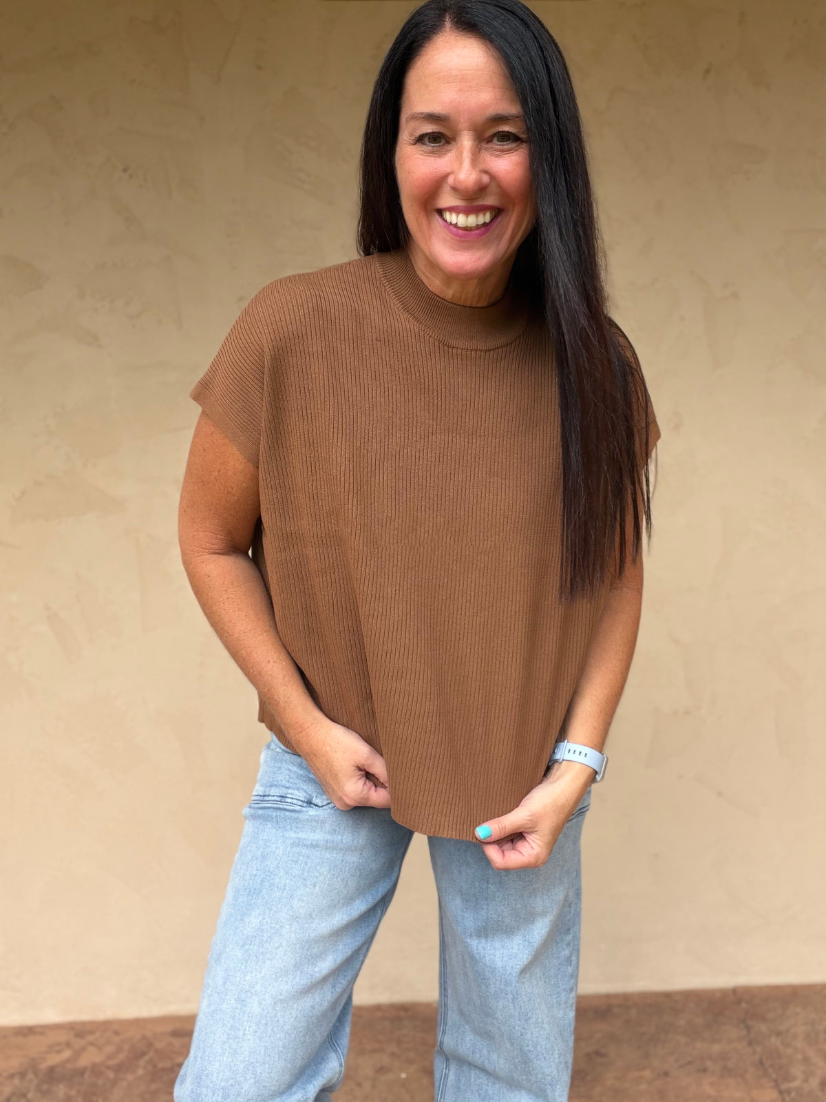 Zenana Mock Neck Sweater, Camel