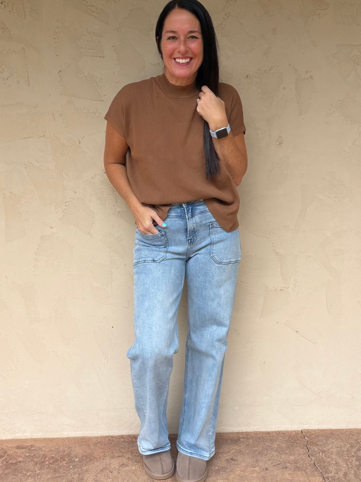 Zenana Mock Neck Sweater, Camel