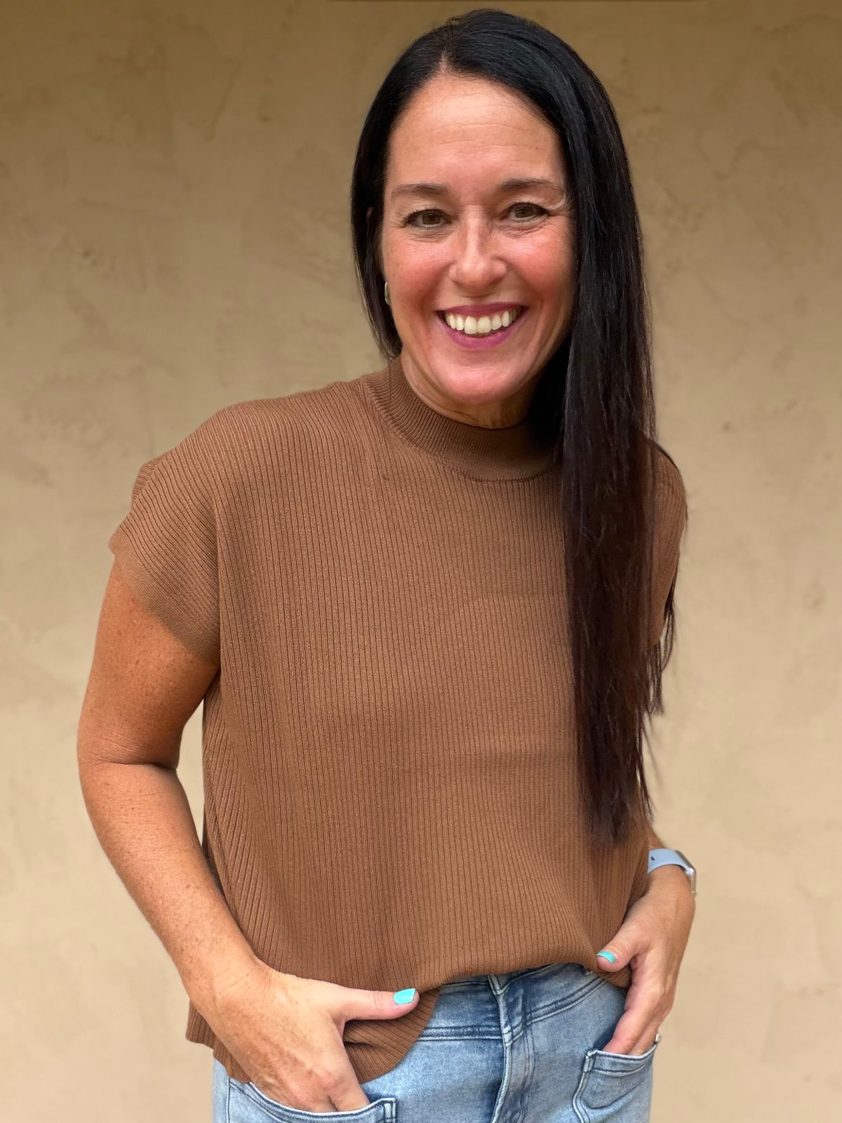 Zenana Mock Neck Sweater, Camel