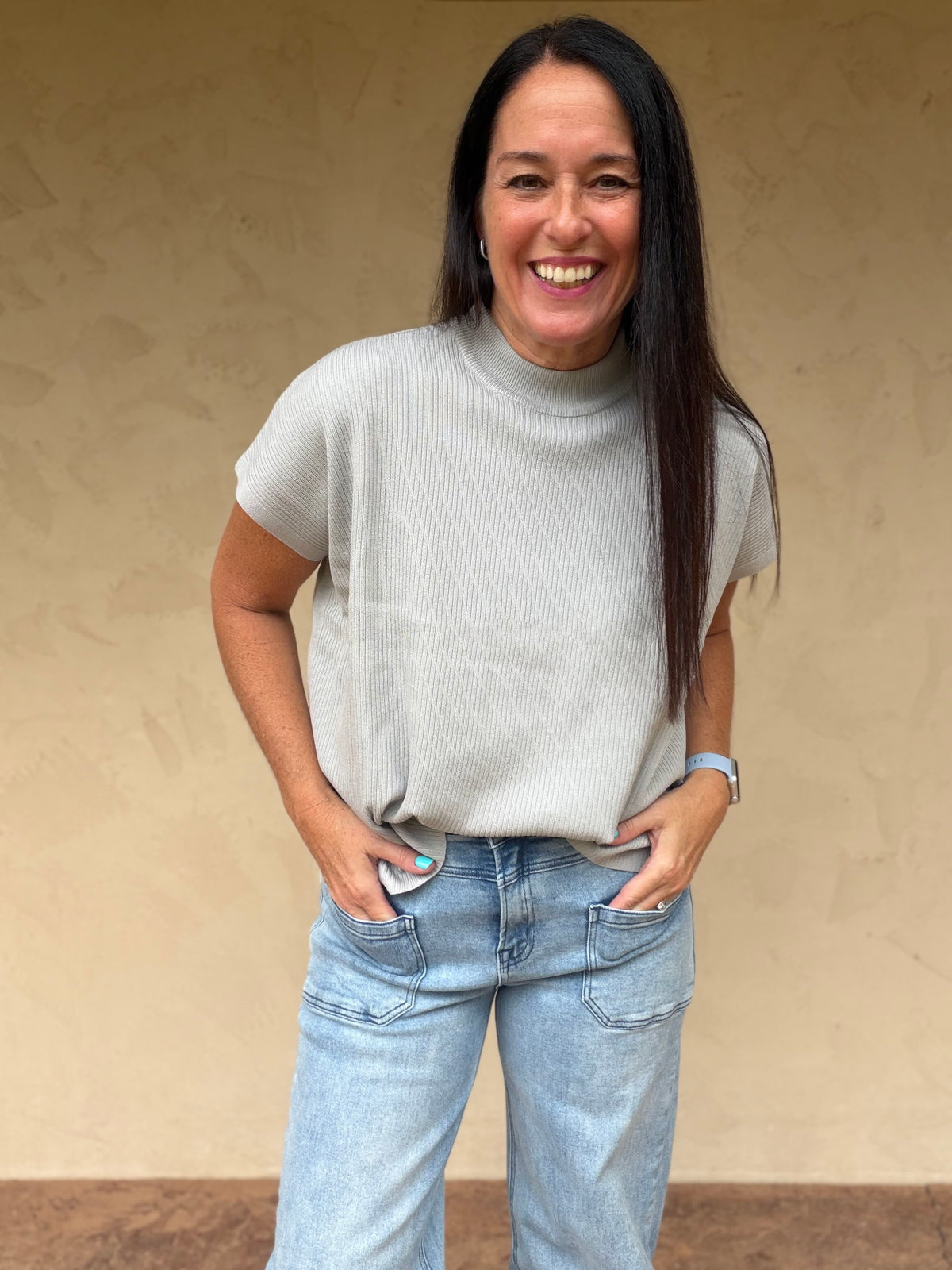 Zenana Mock Neck Sweater, Grey