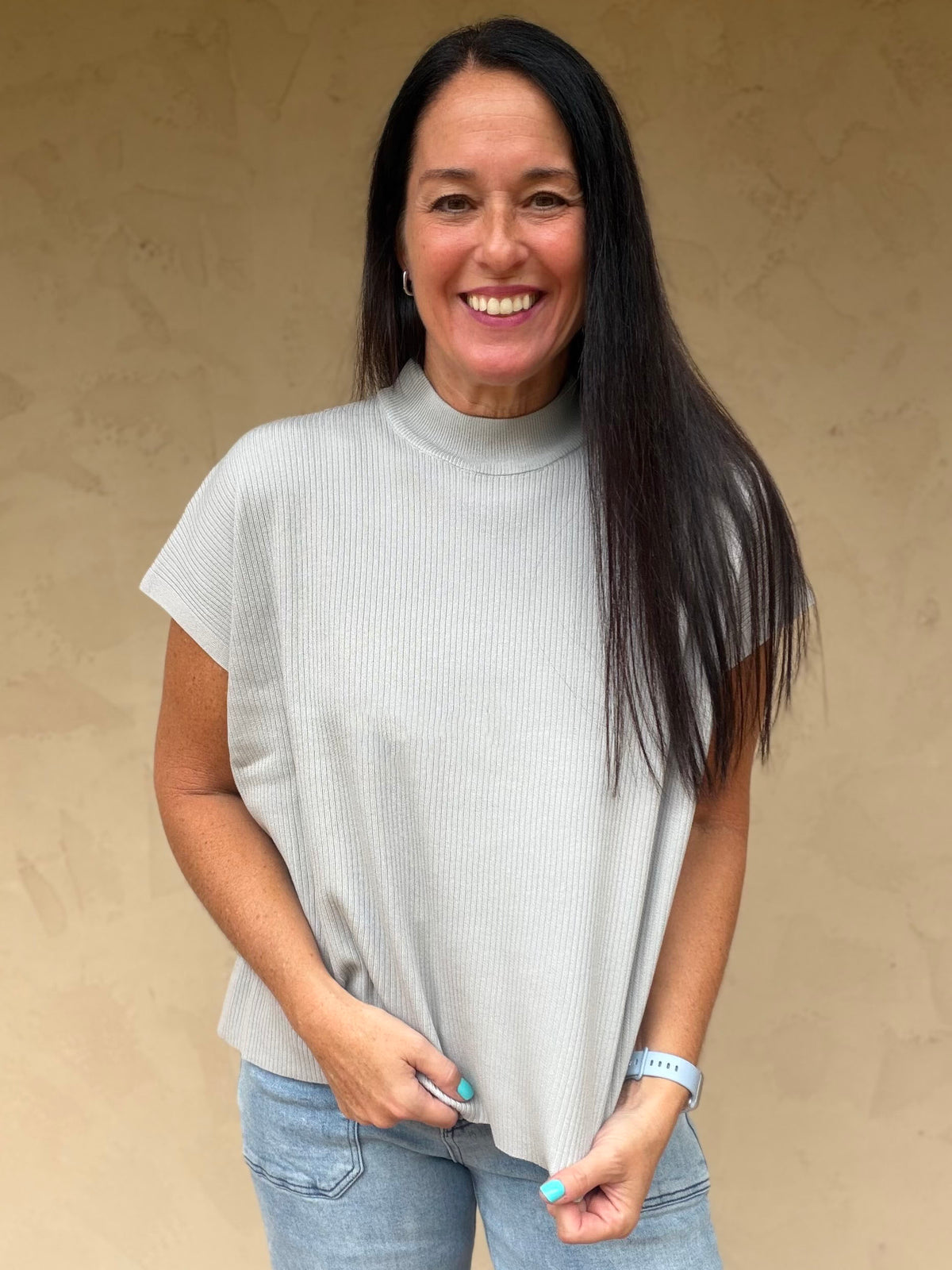 Zenana Mock Neck Sweater, Grey