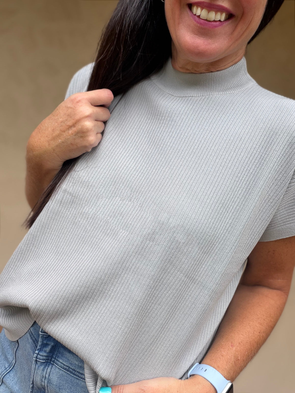 Zenana Mock Neck Sweater, Grey