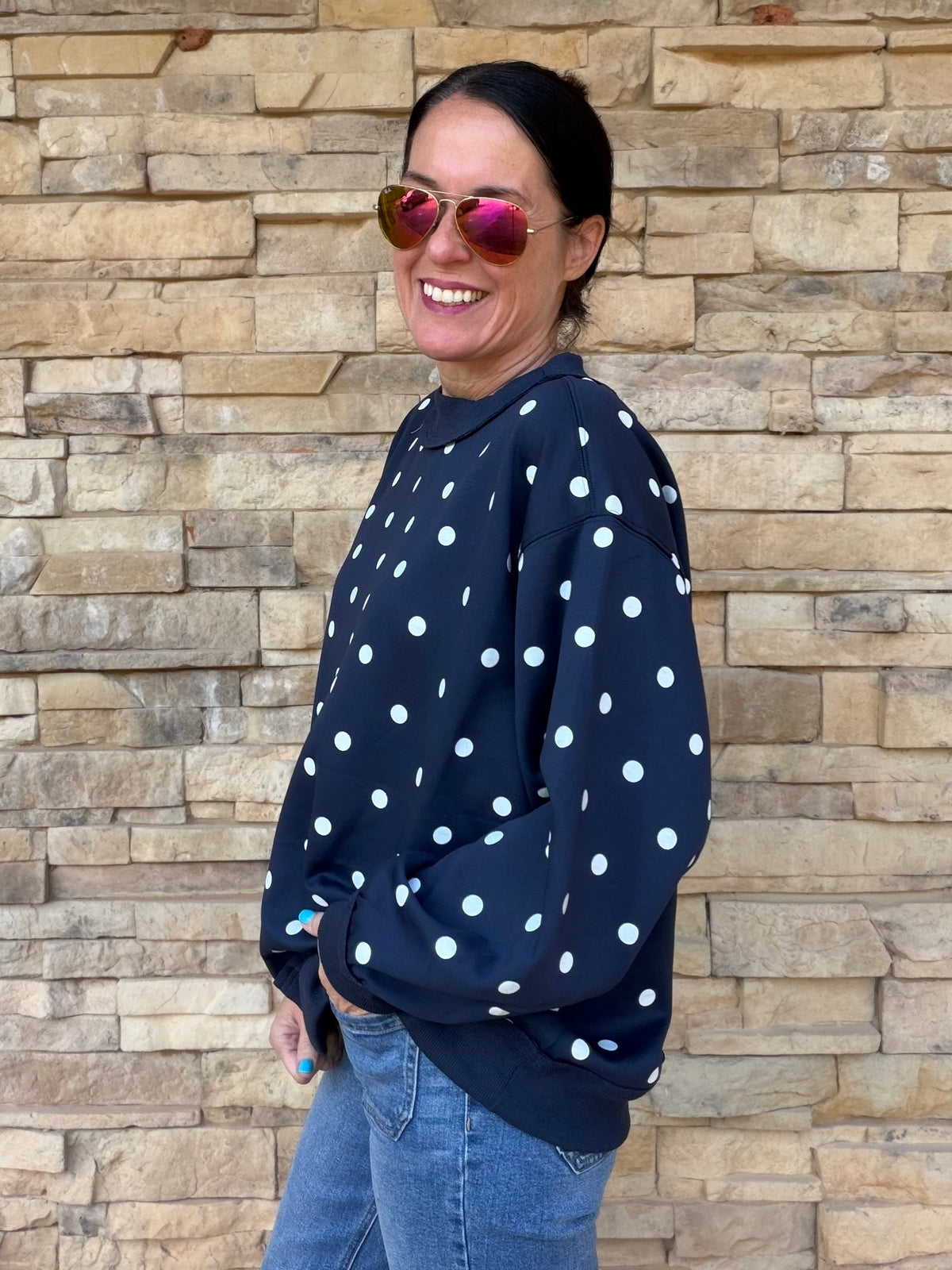 Polka Dot Scuba Pullover, Navy