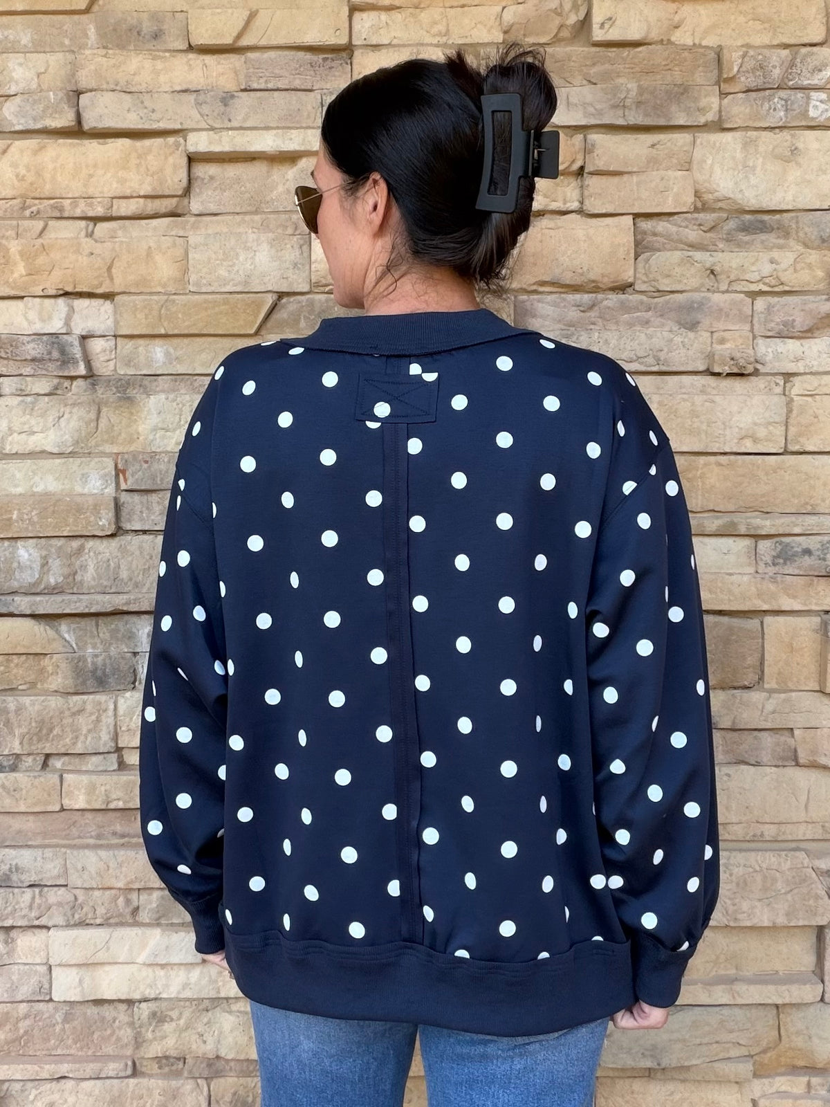 Polka Dot Scuba Pullover, Navy