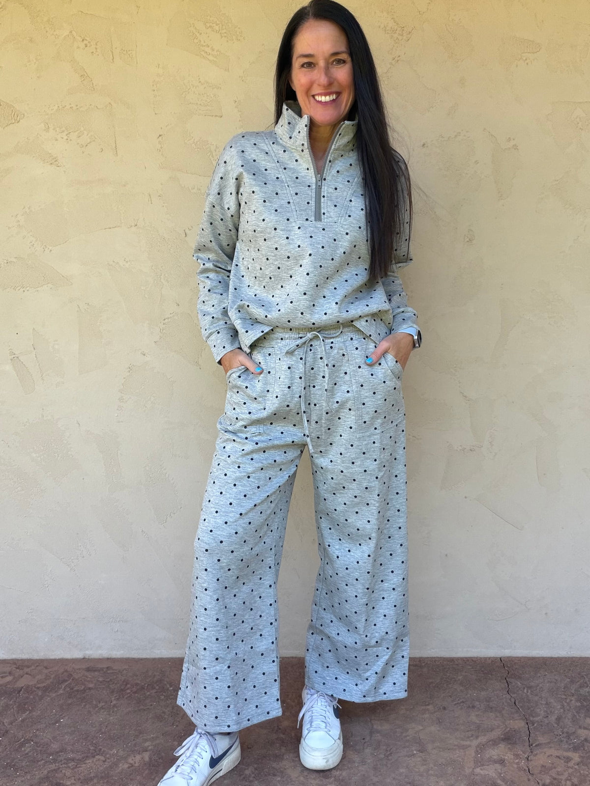 Scuba Polka Dot Half Zip Set, Heather Grey/Black