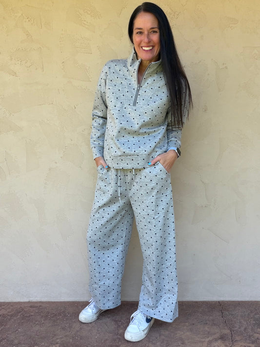 Scuba Polka Dot Half Zip Set, Heather Grey/Black
