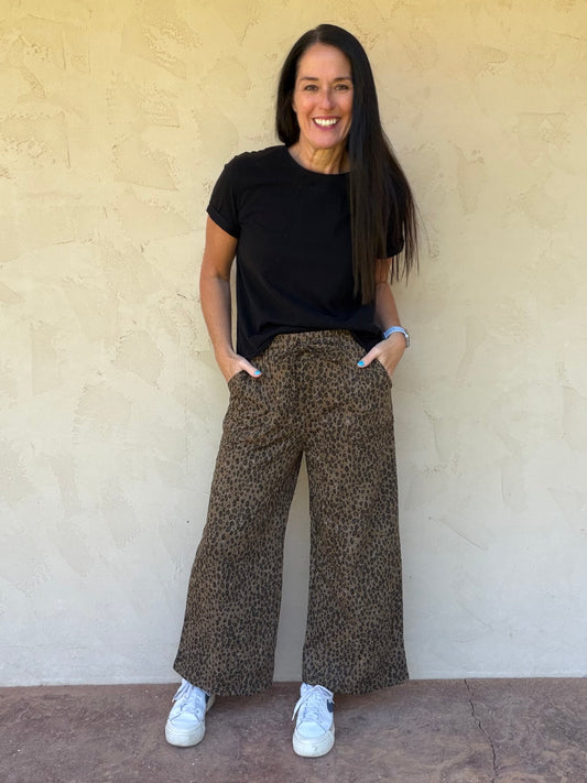 Brown Leopard Wide Leg Pants
