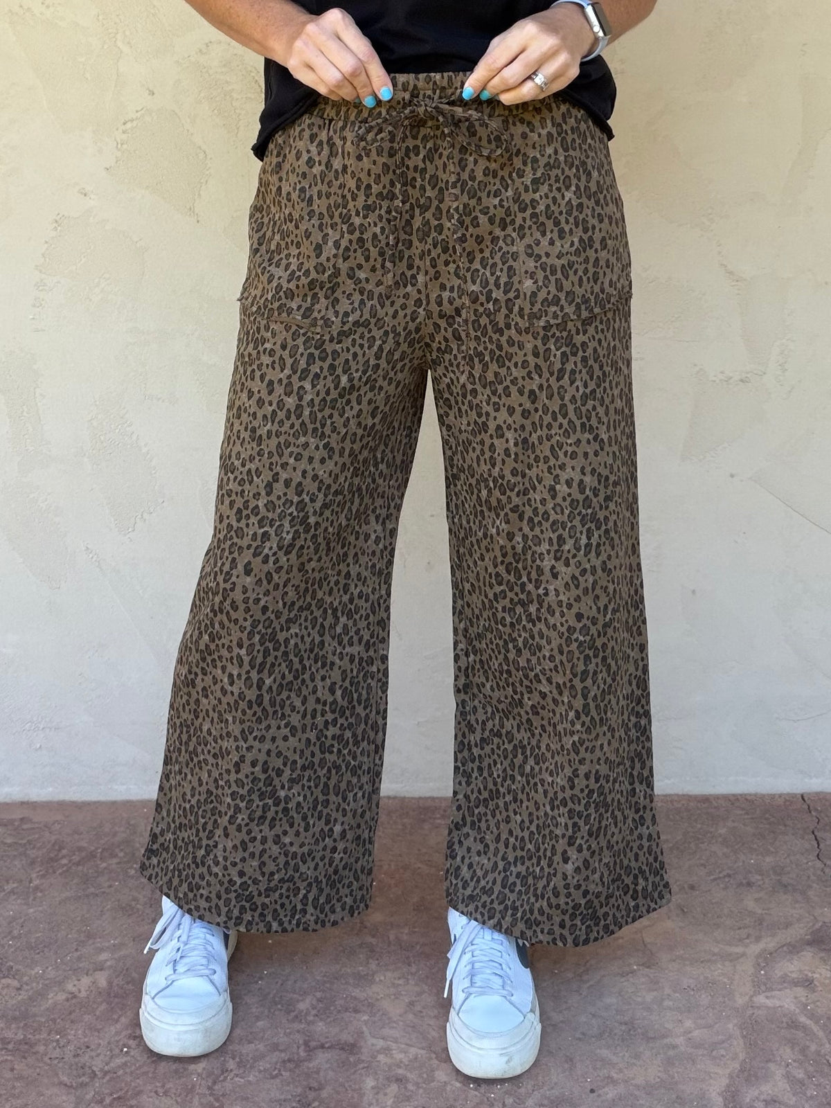 Brown Leopard Wide Leg Pants