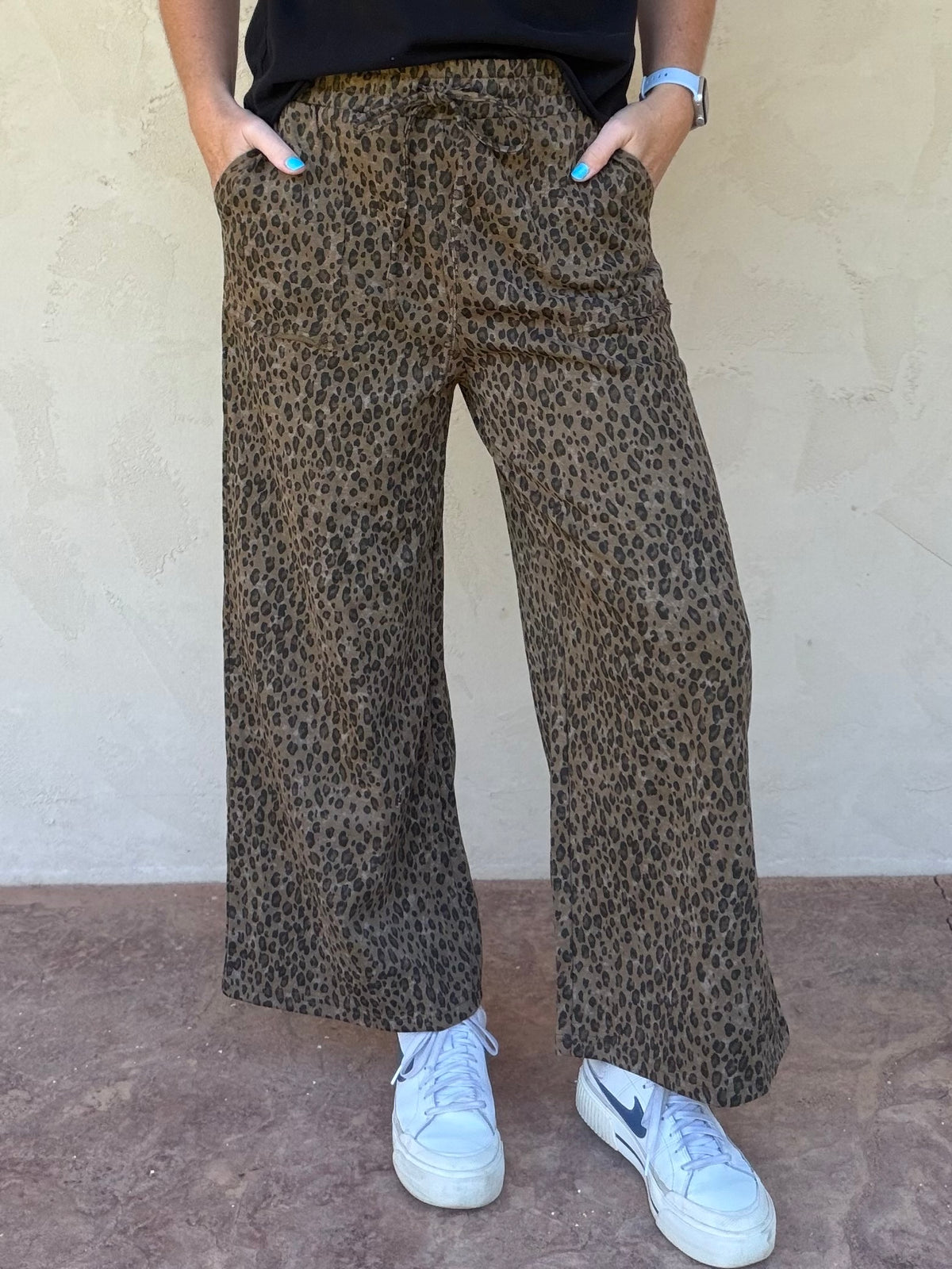 Brown Leopard Wide Leg Pants