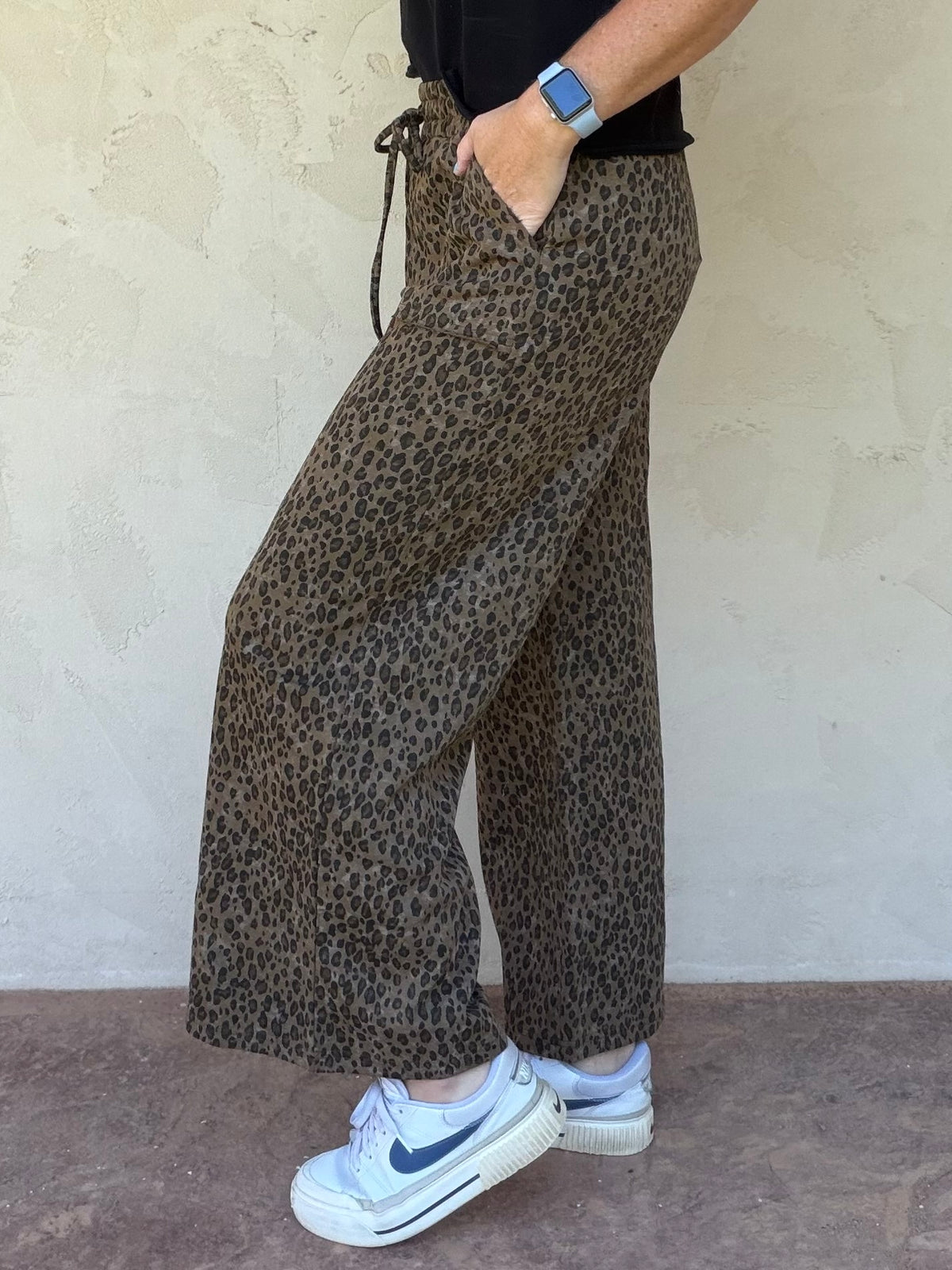 Brown Leopard Wide Leg Pants
