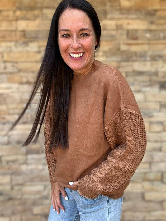 Zenana Cable Knit Sweater, Camel