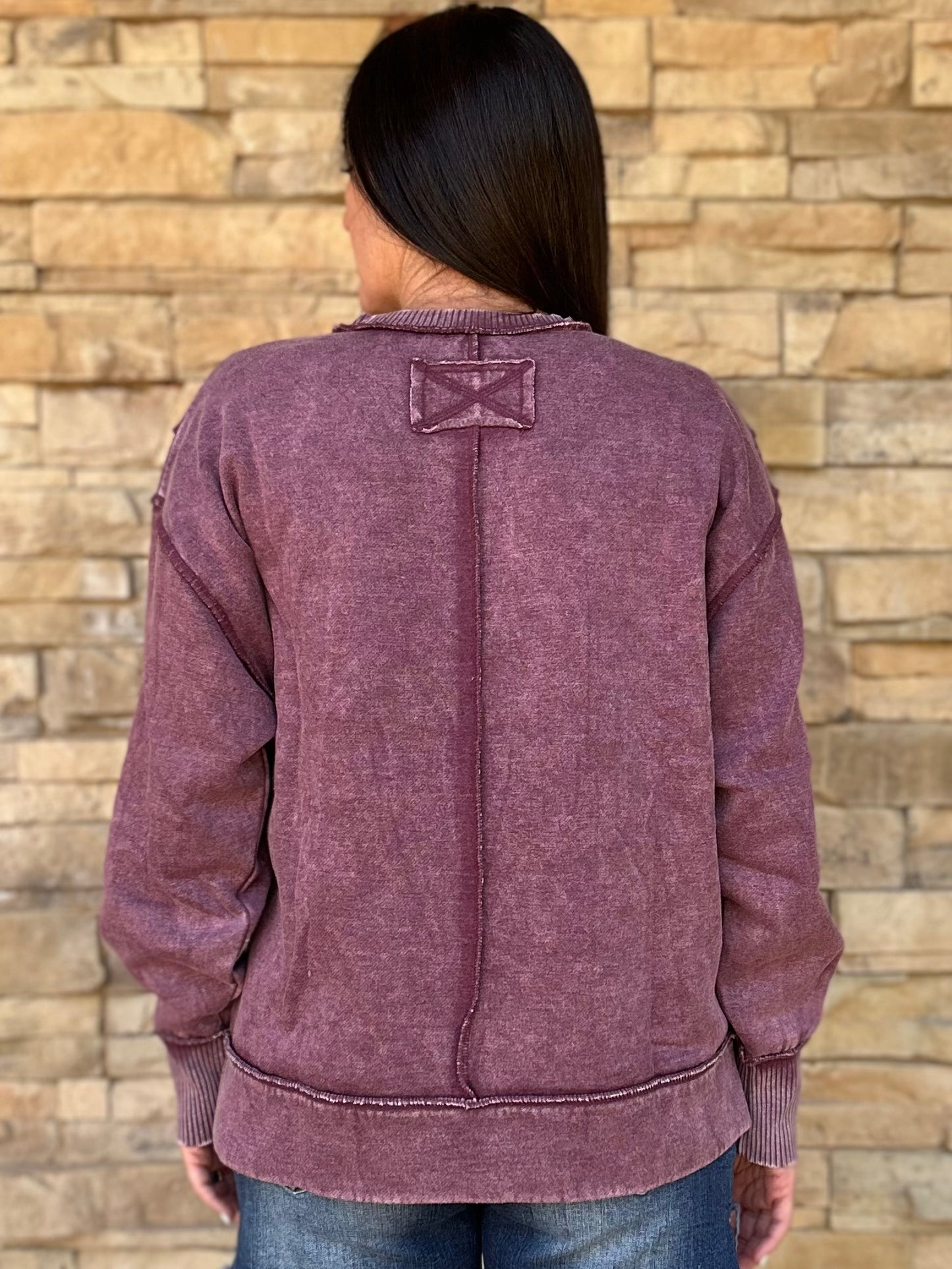 Zenana Acid Wash Sweatshirt, Eggplant
