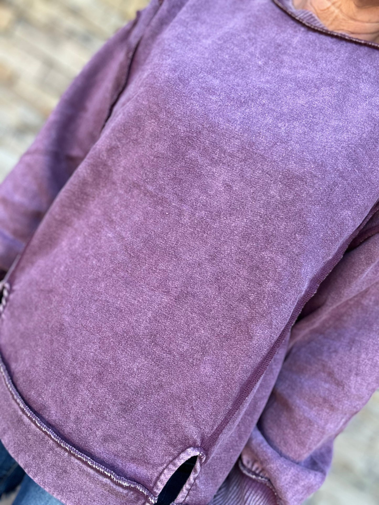 Zenana Acid Wash Sweatshirt, Eggplant