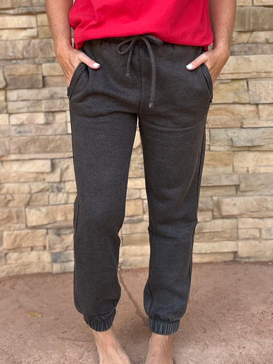 Zenana Acid Wash Fleece Joggers, Ash Black