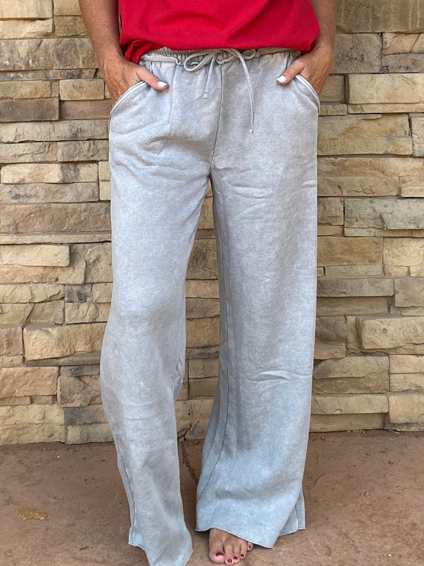 Zenana Acid Wash Fleece Sweatpants, Sleet Grey