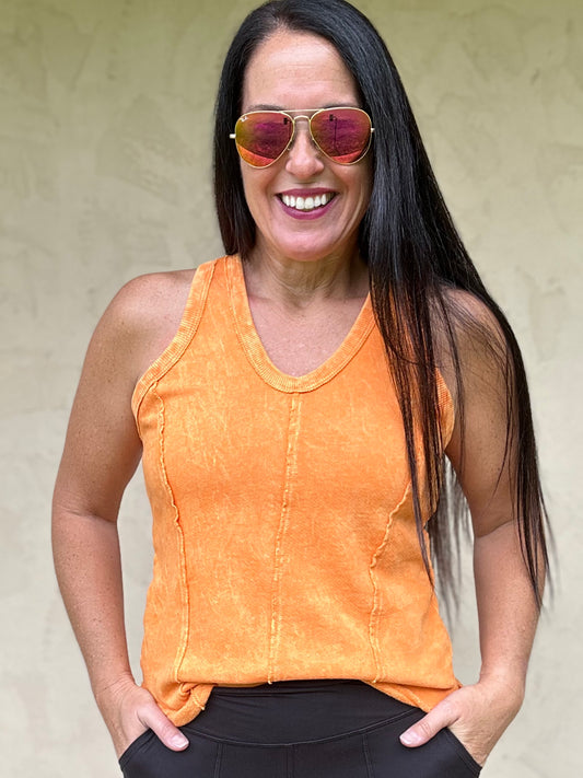 Washed Racerback Tank, Orange