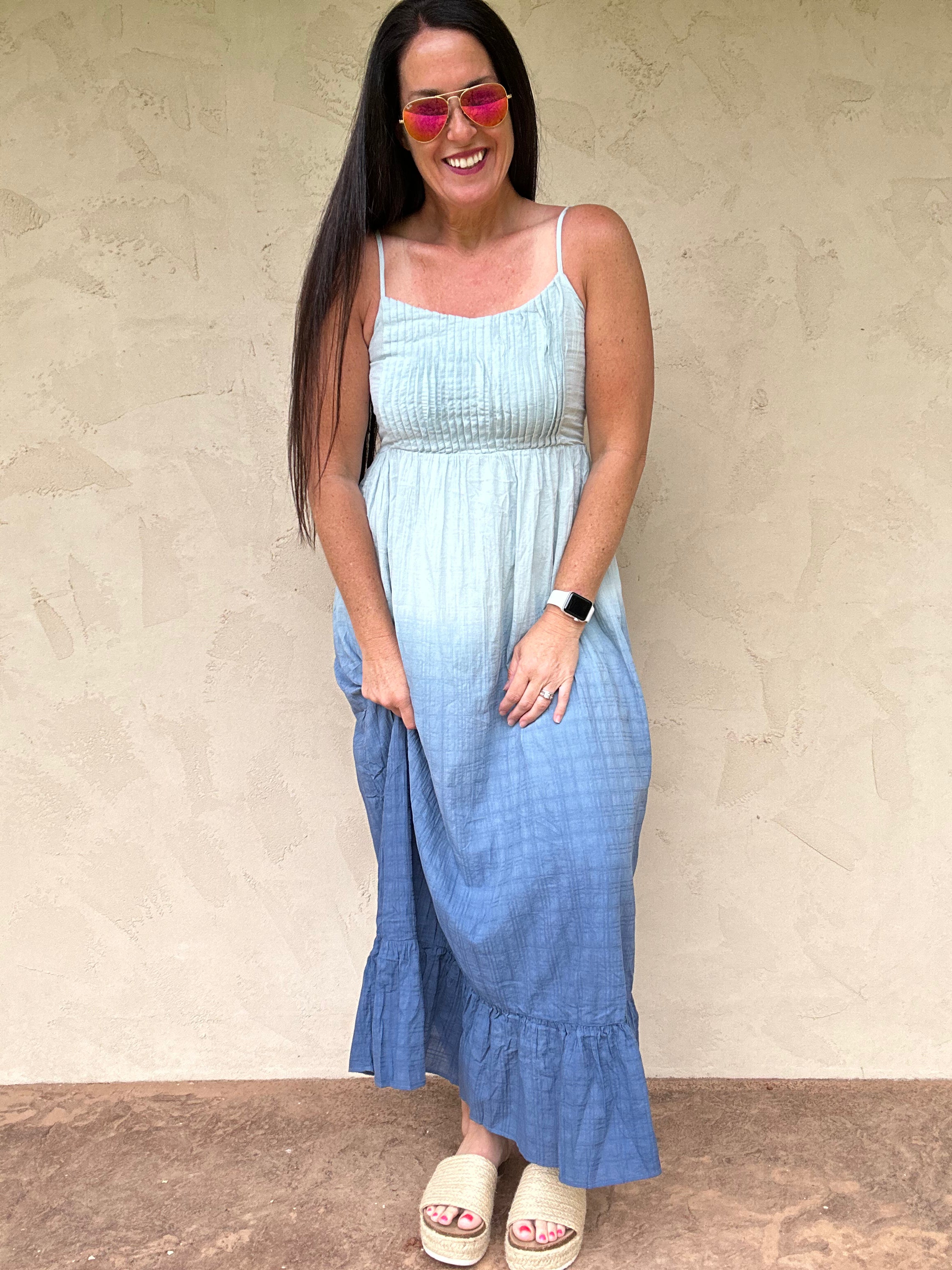 Pink and blue 2024 ombre maxi dress