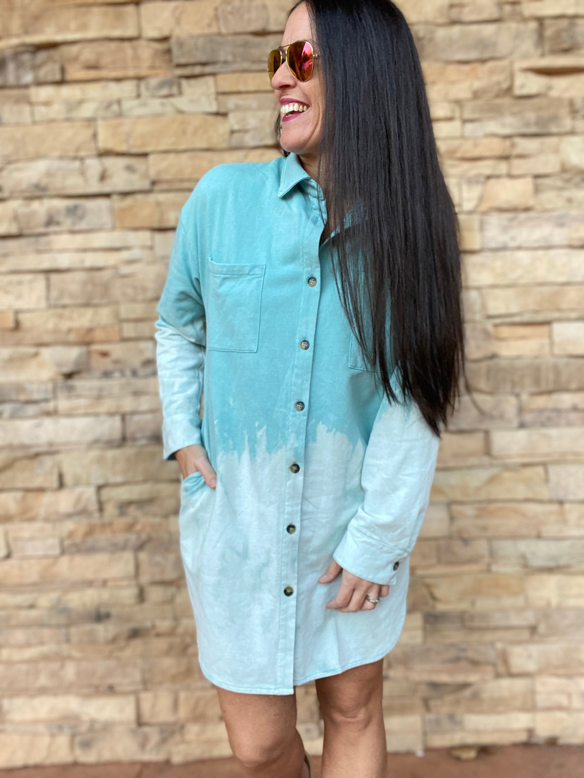 Tie Dye Shirt Dress, Blue The Pink Daisy Tie Dye Shirt Dress, Blue The Pink Daisy