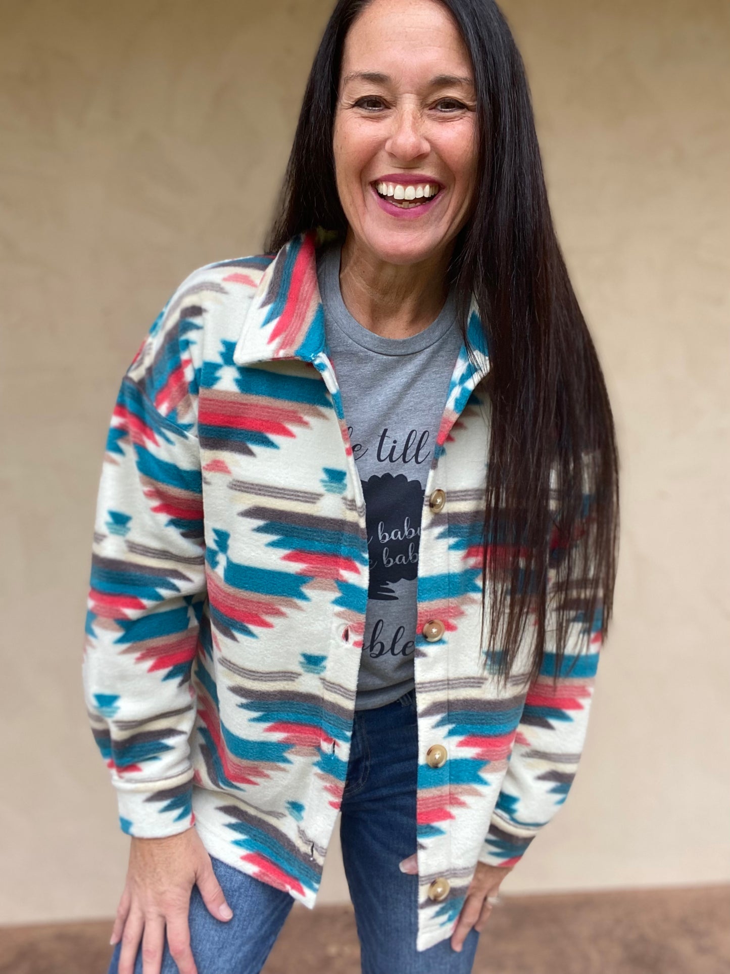 Teal Aztec Shacket