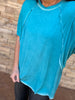 Mineral Washed Raw Hem Dolman, Turquoise