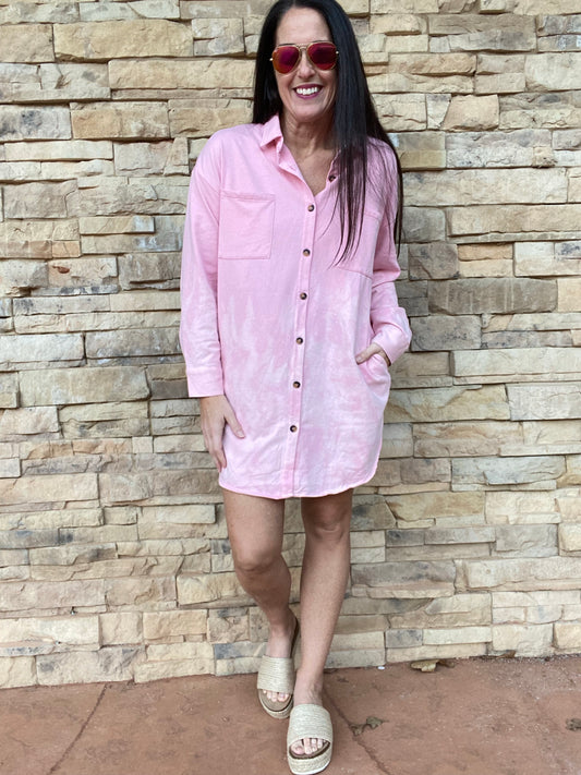 Tie Dye Shirt Dress, Pink